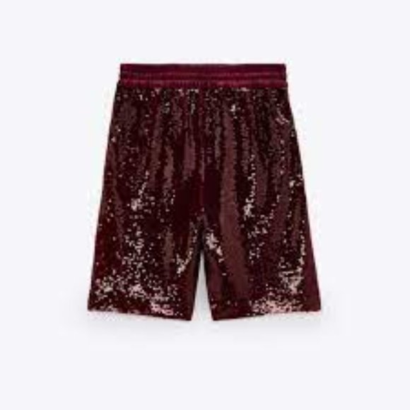 Zara Red Sequin Shorts New With Tag - Picture 2 of 5